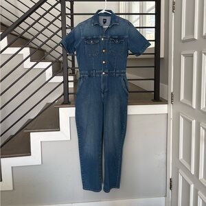 GAP Blue Denim Button-Up Jumpsuit